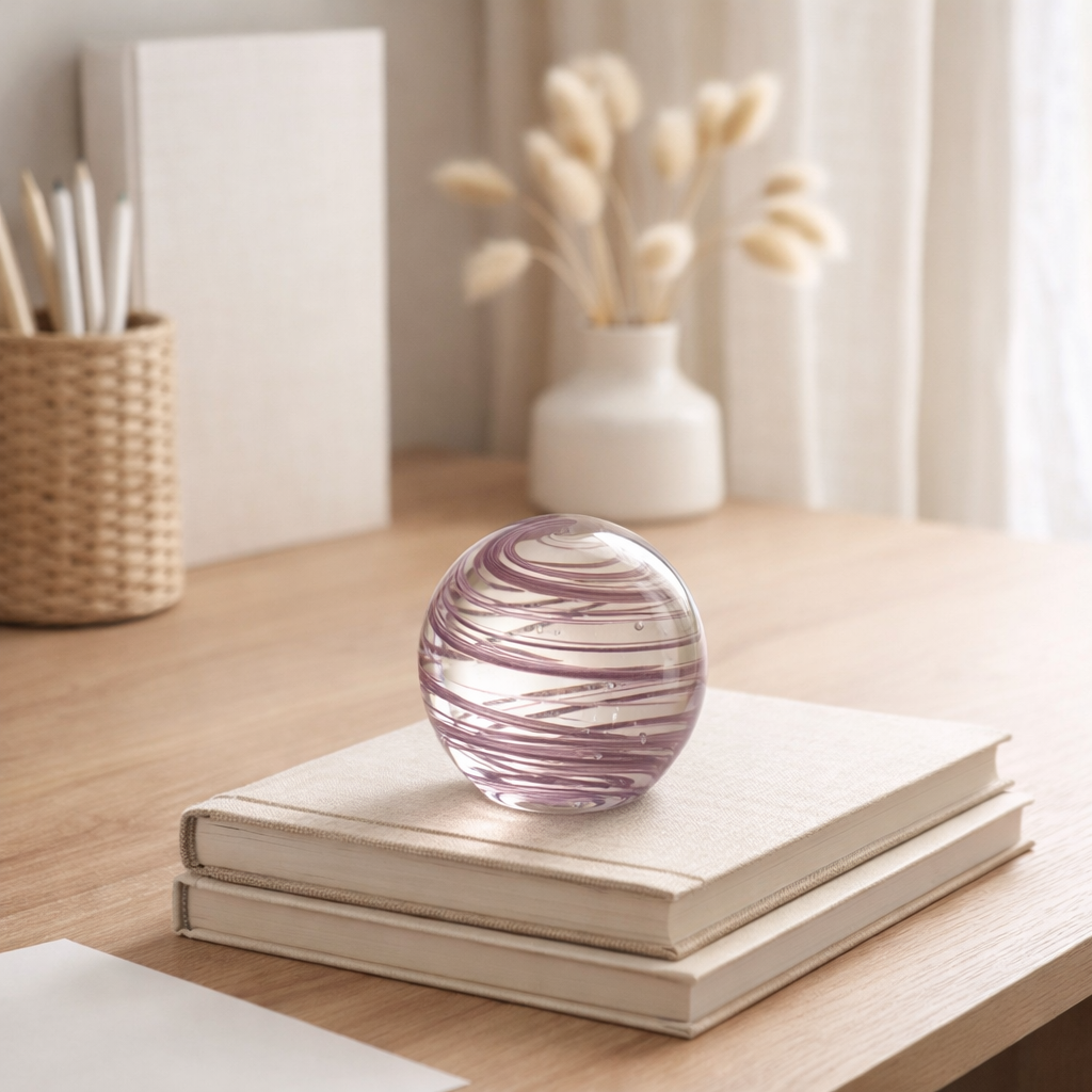 Presse-papier J-Line Whirlpool - verre - violet - petit en situation