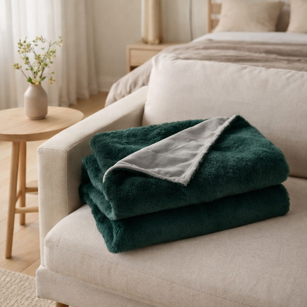 J-Line Plaid Cutie - Polyester - 180x130 cm - Vert foncé en situation