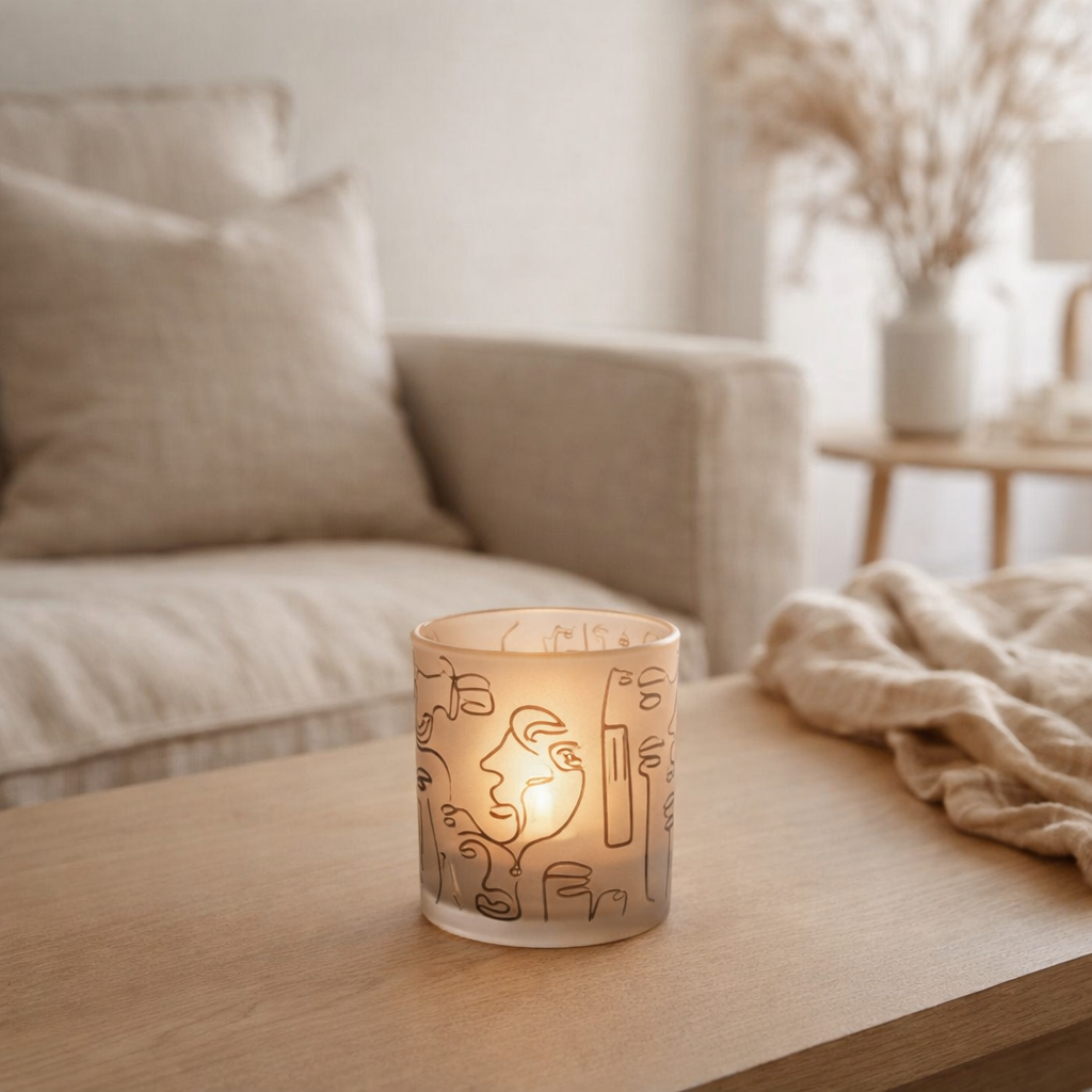 Lanterne J-Line Happy Faces - verre - beige - petite en situation