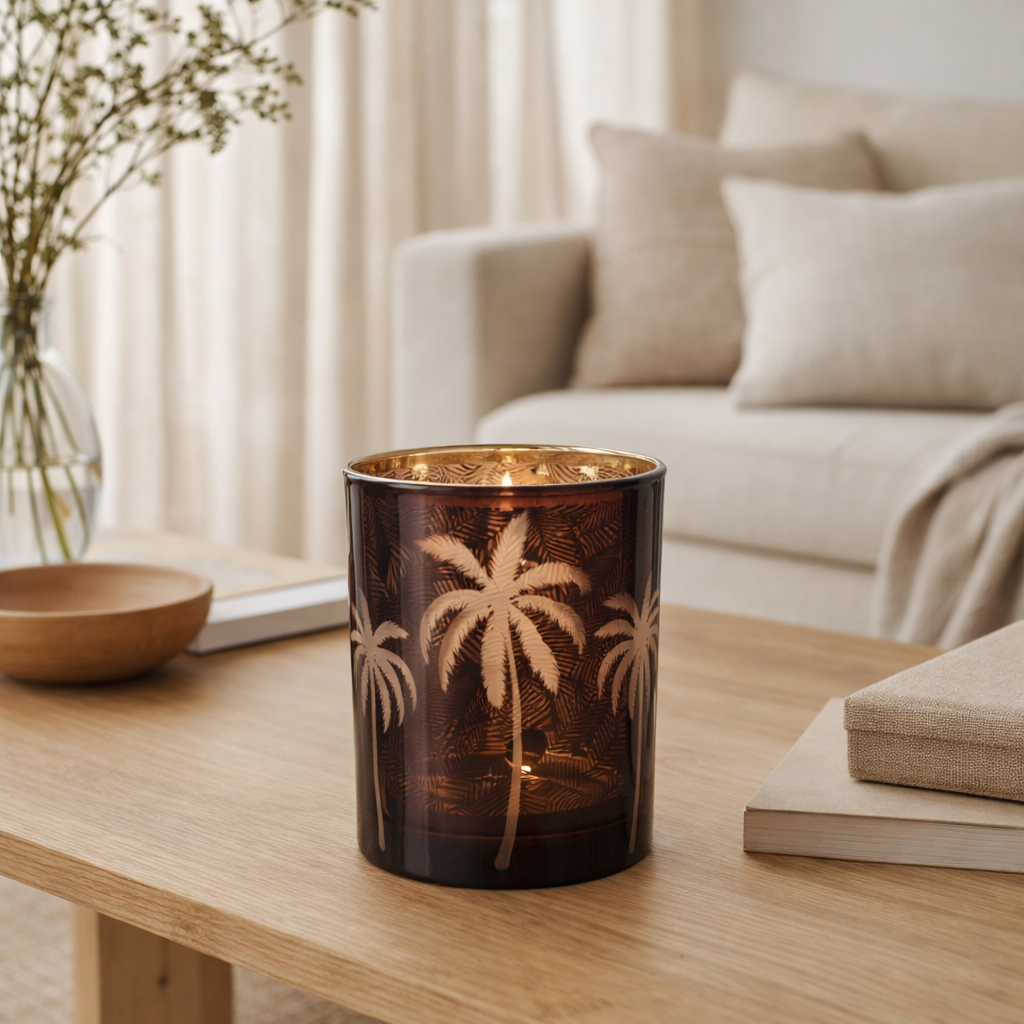 Lanterne J-Line Palmier - verre - marron - moyen en situation