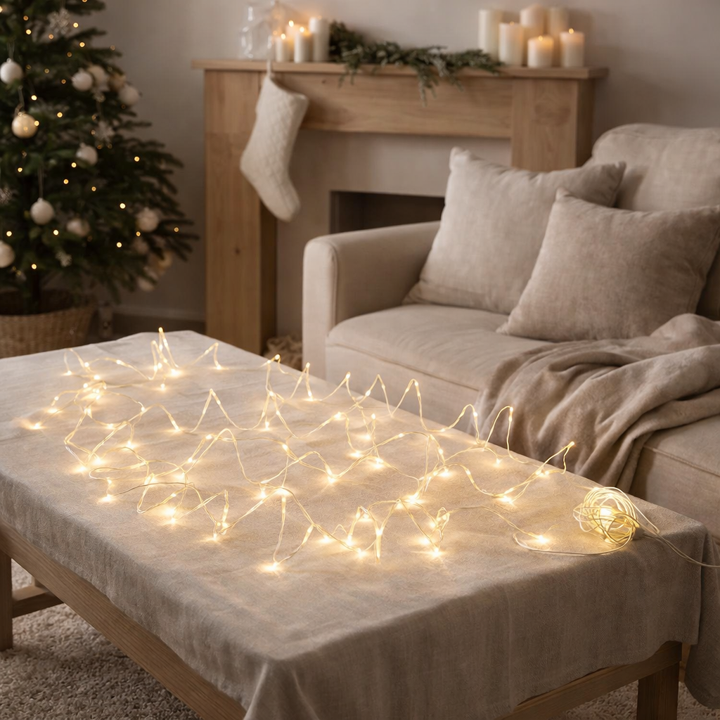 J - Fil d'éclairage de Noël en ligne 90led 9m - Plastique - White chaud - LED en situation