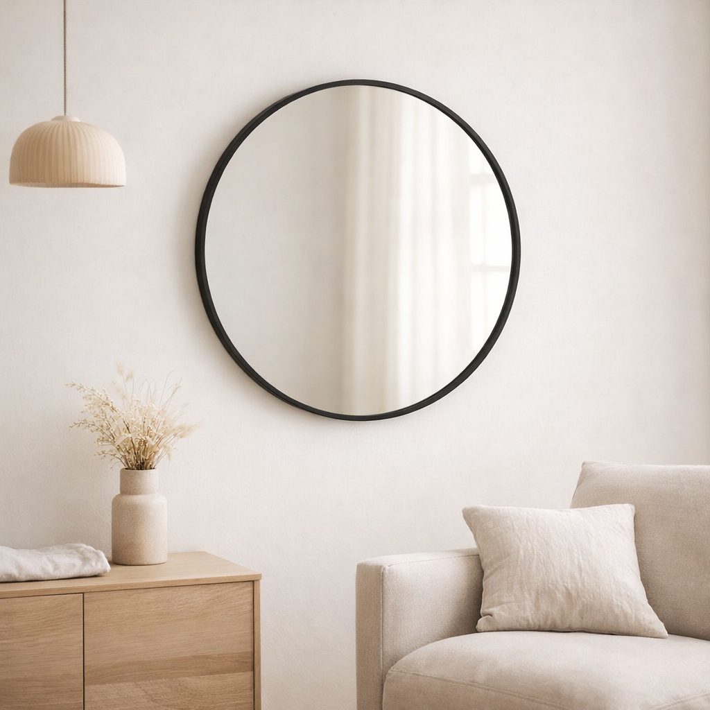 J -line Spiegel Round - Metal - Black - Medium - Ø 50 cm en situation