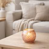 Bougeoir J-Line Frosty Round - verre - vieux rose - petit en situation