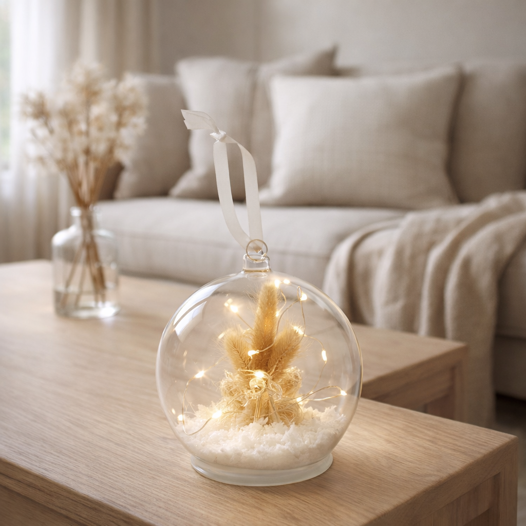 Boule de Noël J-line - verre - blanc - LED en situation
