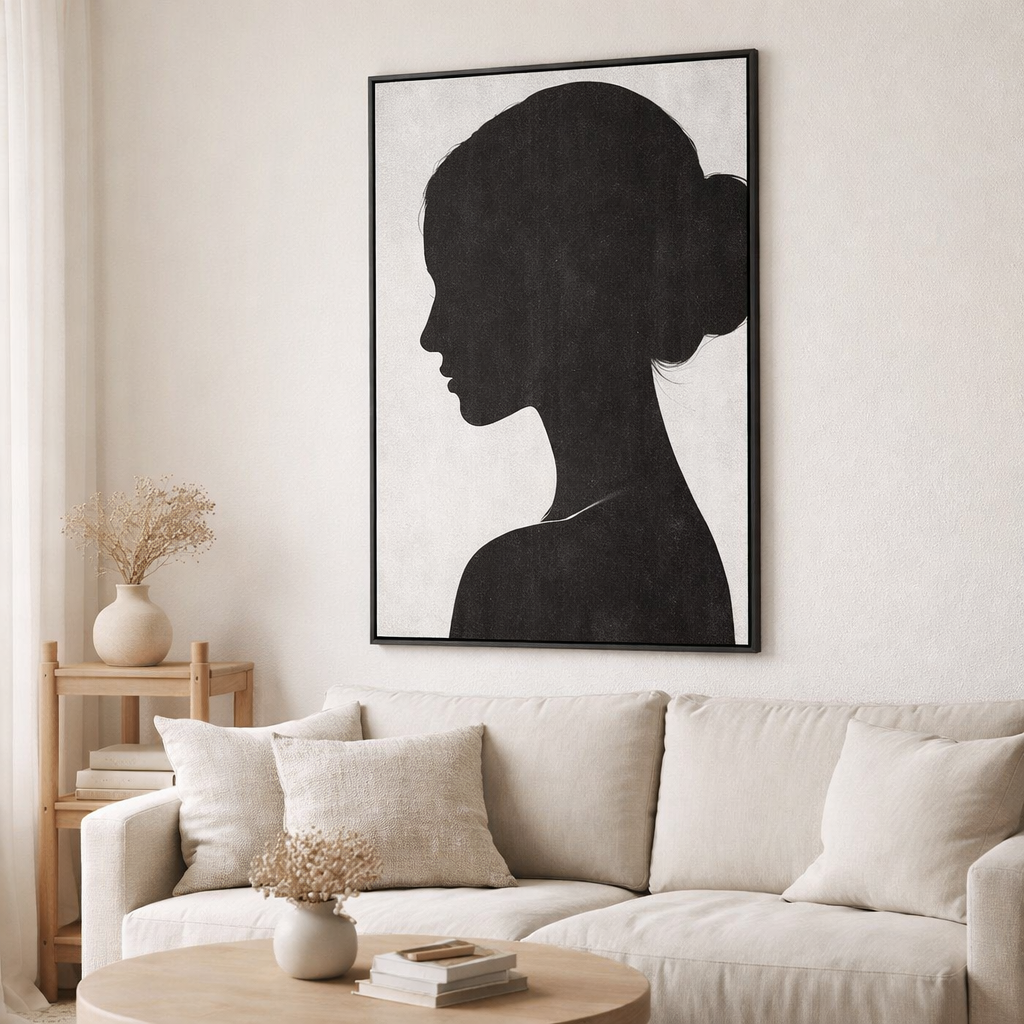 J-Line décoration murale Femme - toile/bois - blanc/noir en situation