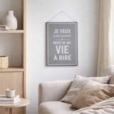 J-Line Placard Life/Vie Anglais/Français Métal Gris/Blanc en situation