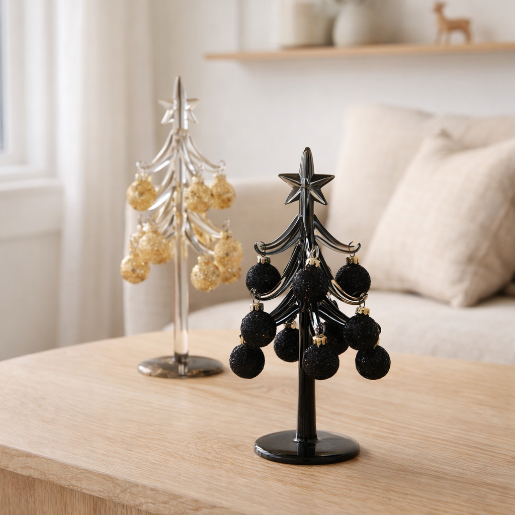 J-Line décoration sapin de Noël avec boules - verre - noir - petit en situation