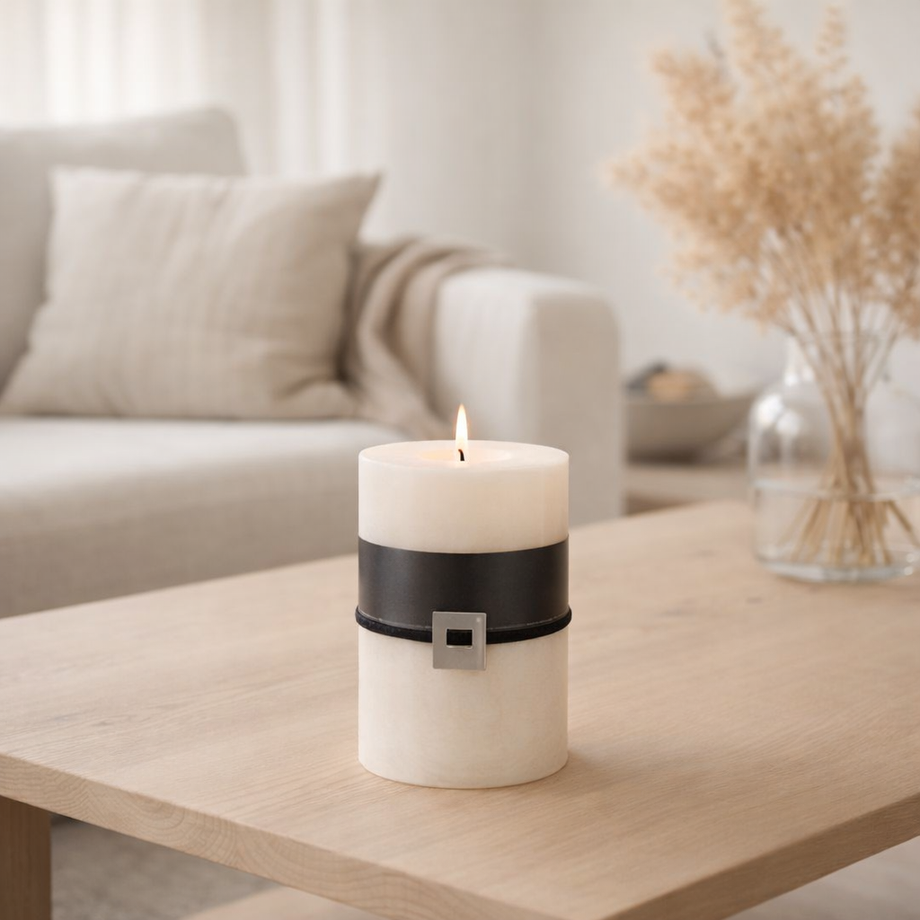 Bougie cylindrique J-Line - vanille - blanche - extra large - 95U en situation