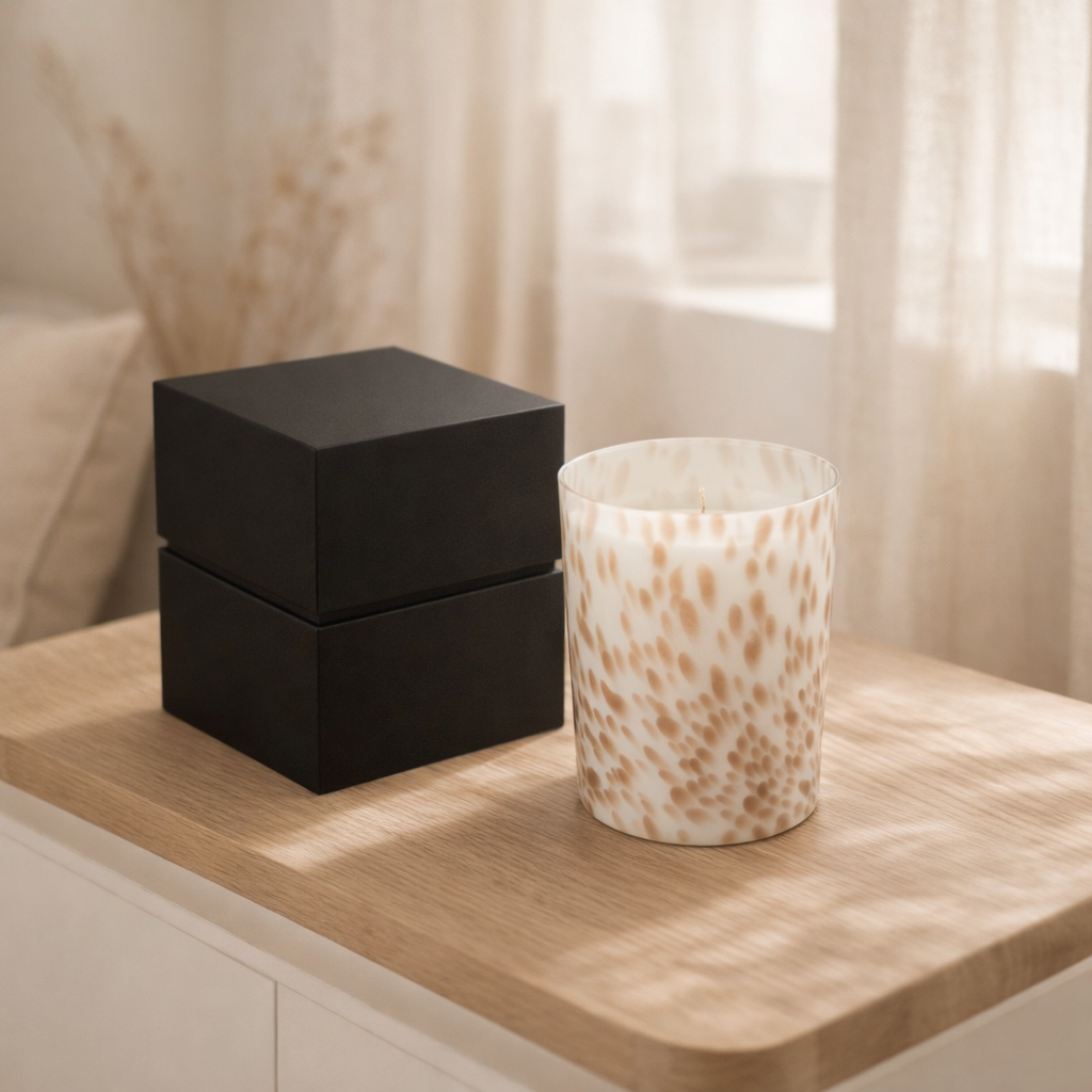 Bougie parfumée J-Line Noa - Neon Night - verre - blanc/or - moyen - 68U en situation