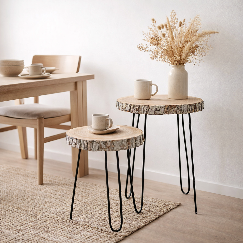 Table d'appoint J-Line Paulownia - bois/fer - gris - grande en situation