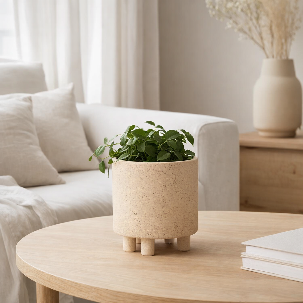Pot de fleur J-Line Sable - céramique - beige - petit - Ø 15,00 cm en situation