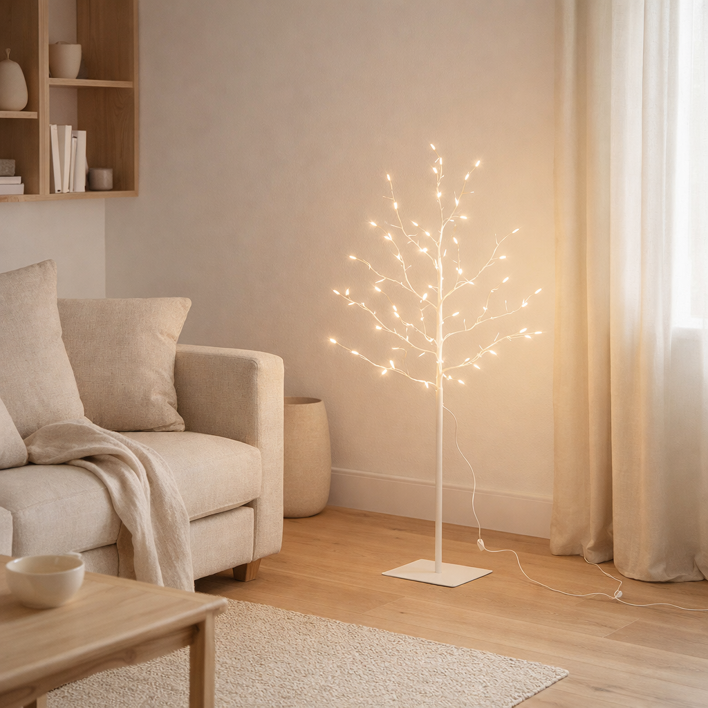 Arbre décoratif J-Line Bare - blanc - moyen - LED en situation