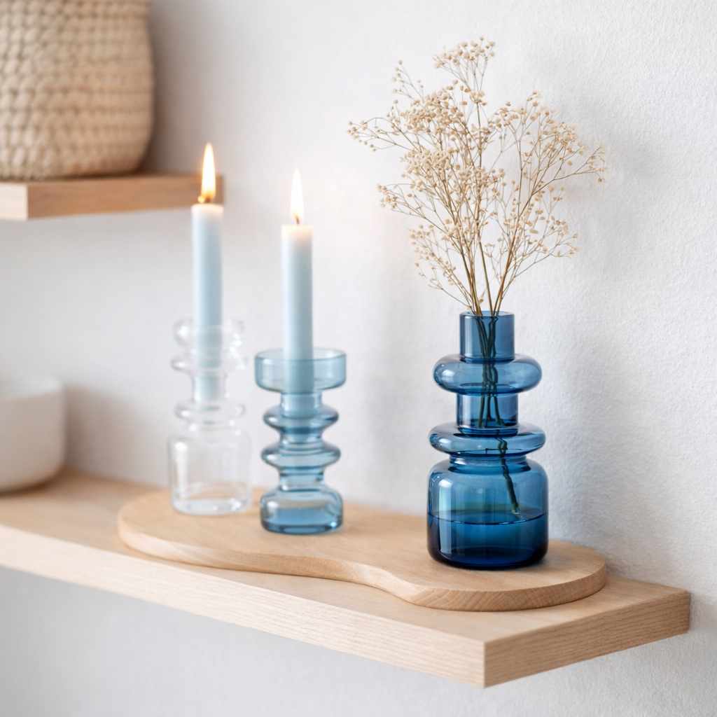 J -line Vase Luna - Verre - Bleu - Small - 14 cm de haut en situation