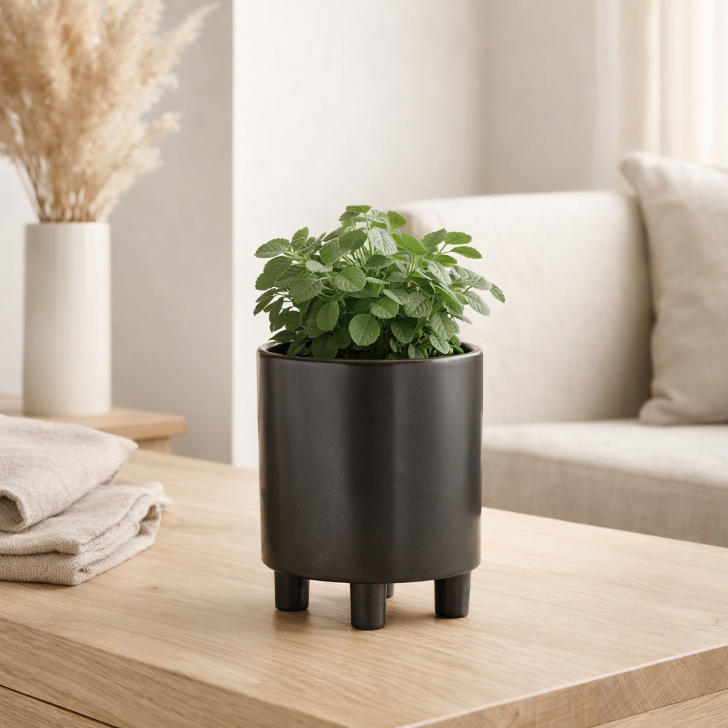 Pot de fleur J-Line Smoke - céramique - gris/noir - moyen - Ø 15,00 cm en situation