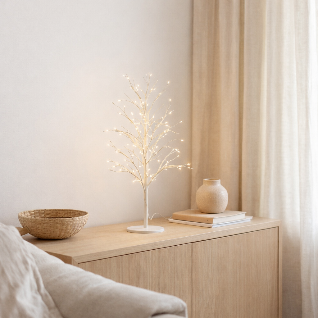 Arbre décoratif J-Line Bare - métal - blanc - petit - lumières LED en situation