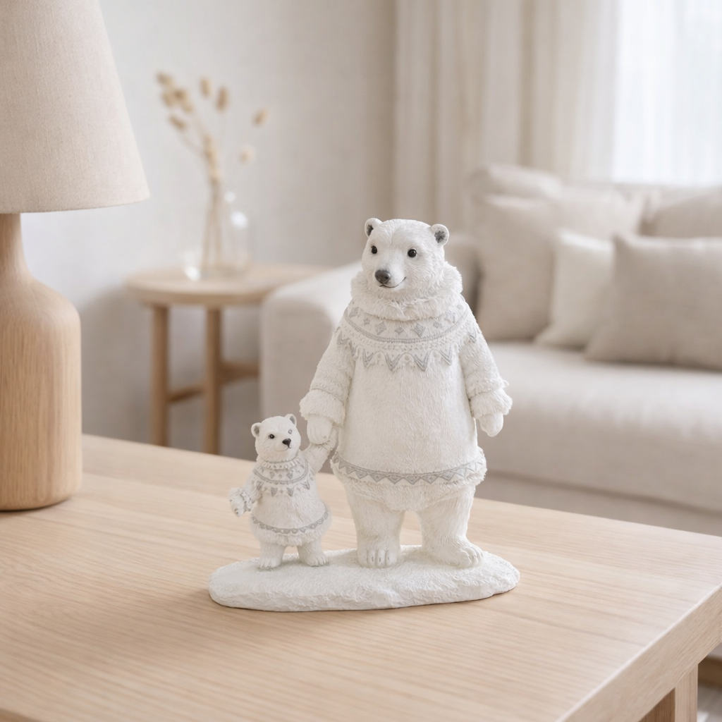 J -Liline Figure Polar Bourse + ours main dans la main - Polyresin - blanc / gris en situation