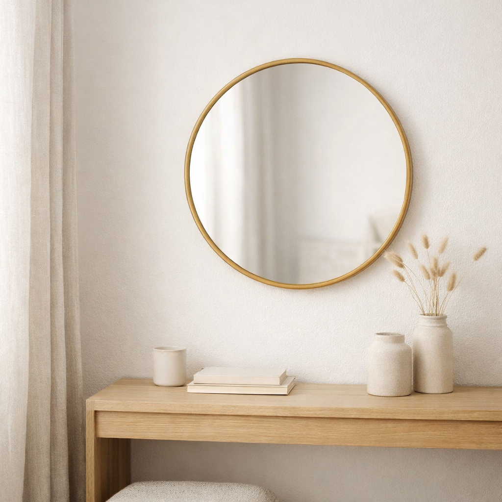 J -line Spiegel Aurora Round - Fer / Gas - Gold - Small - Ø 61 cm en situation