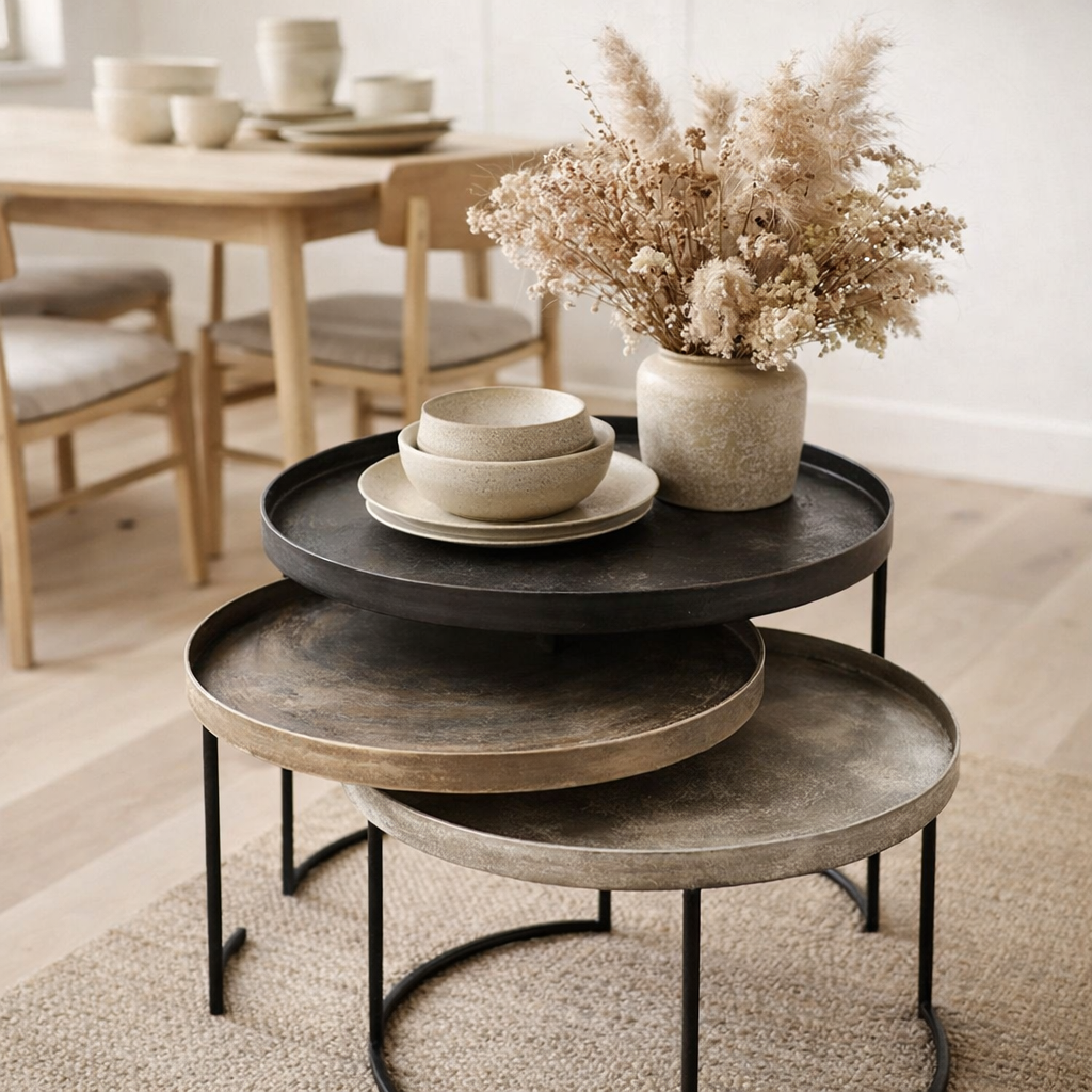 Table d'appoint J-Line Round - aluminium - noir/mélange - lot de 3 en situation