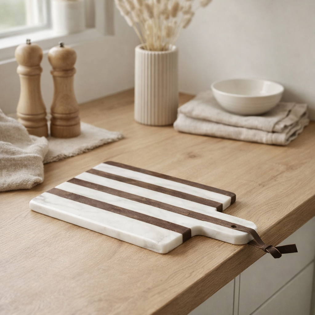 Planche à découper J-Line Rectangulaire Stripe Marble - pierre - beige/marron en situation