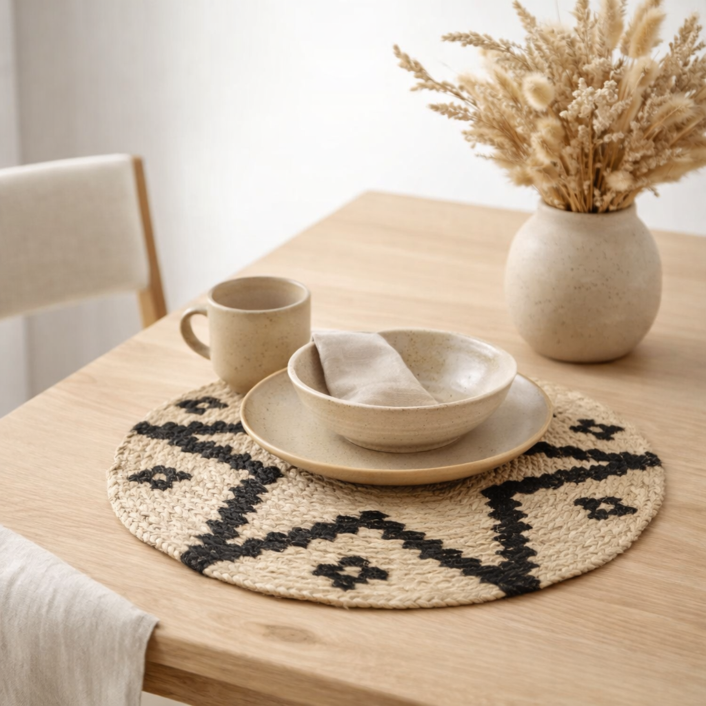 Set de table J-Line Round Star - jute - naturel en situation