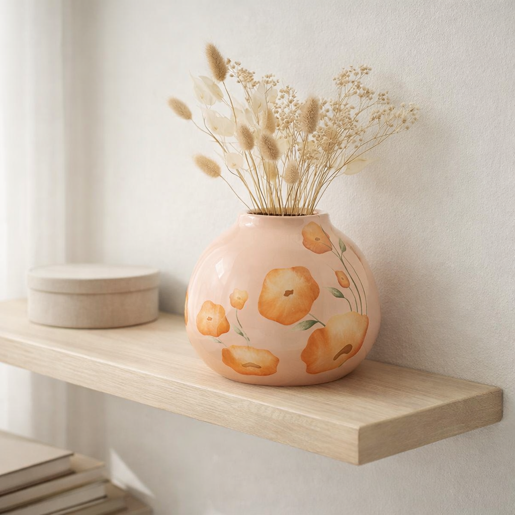 J-Line Vase Fleur large - Céramique - Saumon / Orange - Ø 20,5 cm en situation