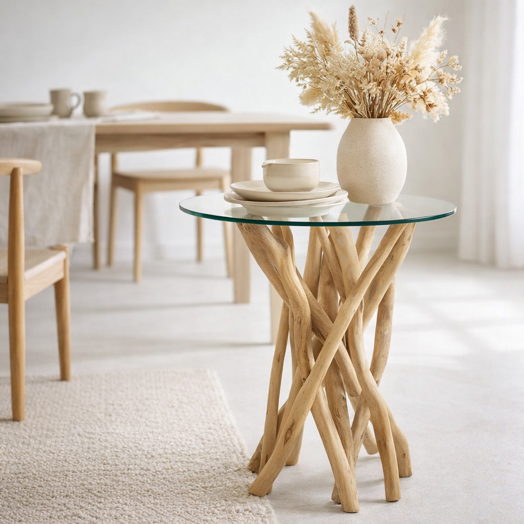 Table d'appoint J-Line Branches Teck - bois/verre - naturel en situation