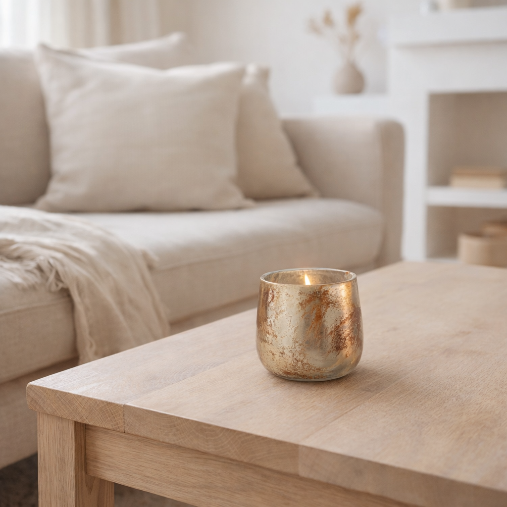 Bougeoir J-Line - verre - marron/or - petit en situation