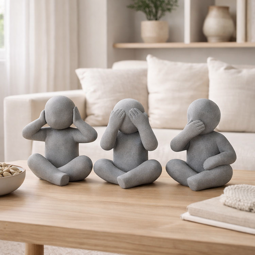 J-Line P'tit Maurice Hear/See/Speak No Evil Gris Magnésium Petit Assortiment de 3 en situation