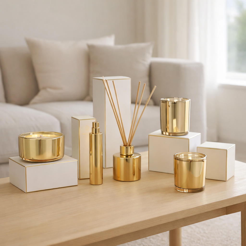 Parfum d'ambiance J-Line Excellent - Golden Honey - verre - or en situation