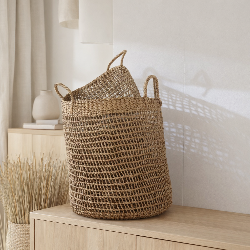 J-Line Lot de 2 Paniers Oasis Seagrass Naturel en situation