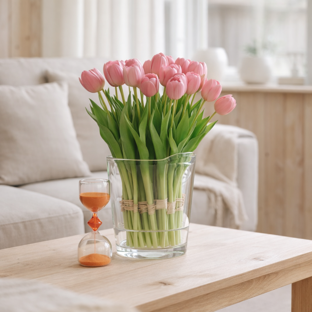 J -Liline Flower Bouquet Tulips 7 pièces - Plastic - Pink - Large en situation