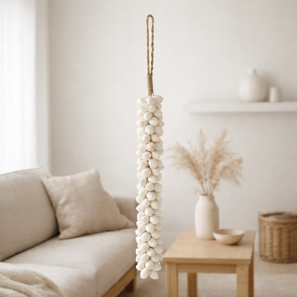 J-Line suspension Coquillages Dora Long Rope - bois - blanc en situation
