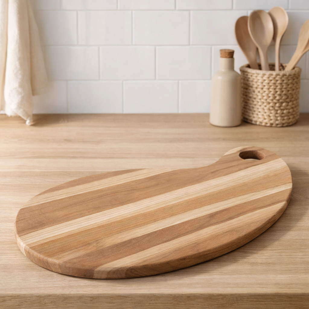Planche à découper J-Line Terong Teak - bois - naturel - L en situation
