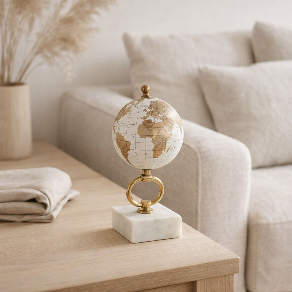 Globe J-Line sur socle Marbre - métal - blanc/or - extra petit en situation