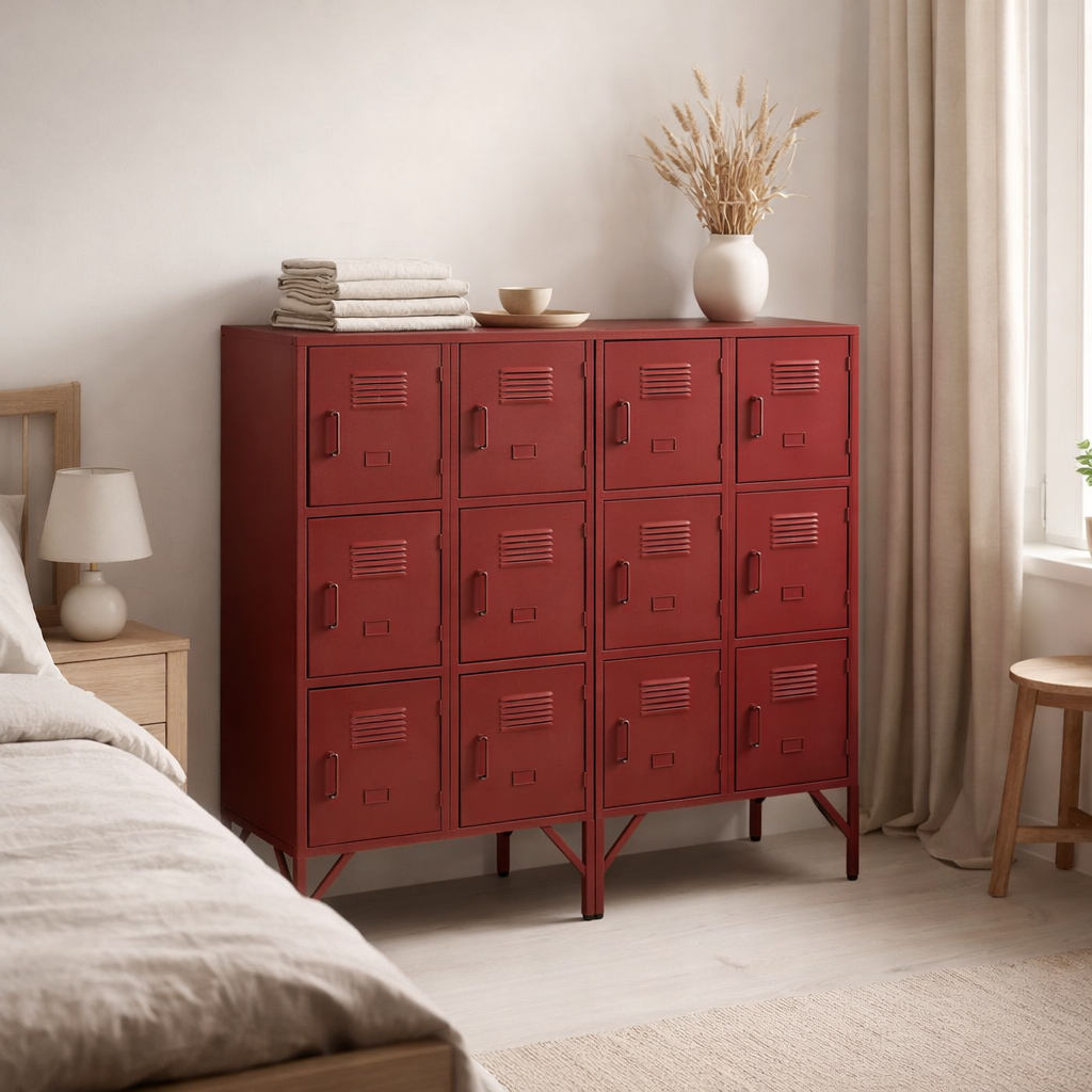 Armoire J-Line 9 tiroirs - métal - rouge en situation