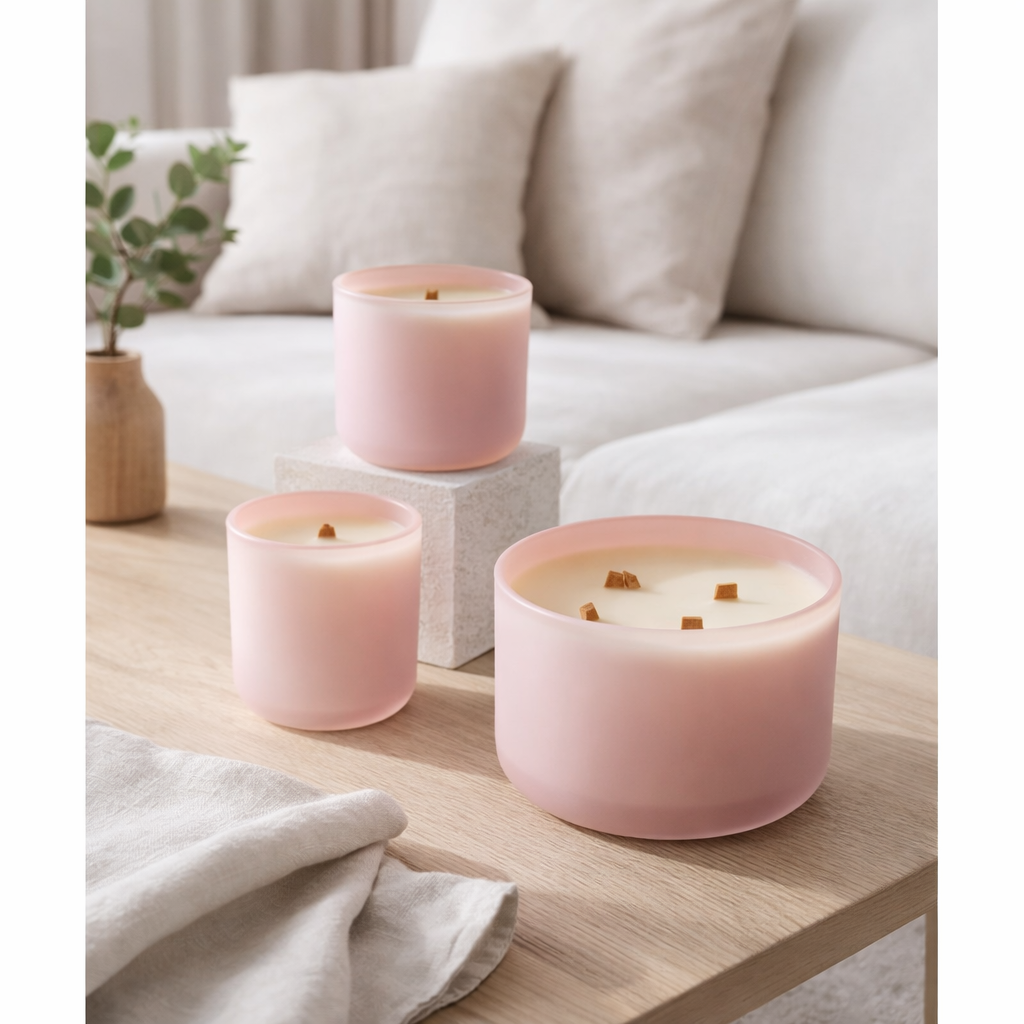 Bougies parfumées J-Line Excellent - Rose Chamapgne - verre - rose – L - 40U en situation