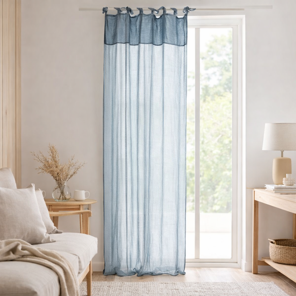 Rideau J-Line Voile - coton/lin - bleu-gris en situation