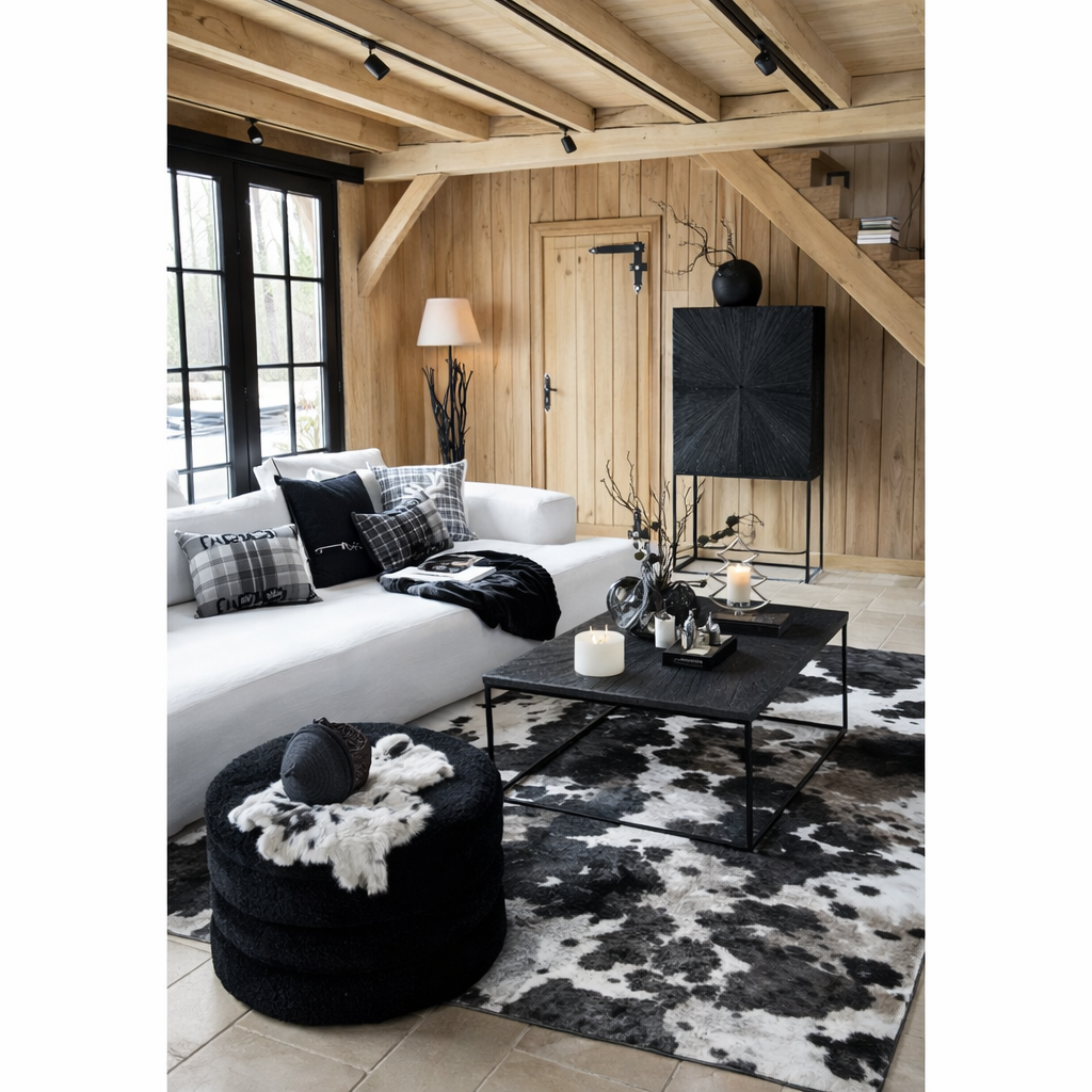 J-Line Cuir de vache Poivre & Sel Noir/Blanc3-4M² en situation