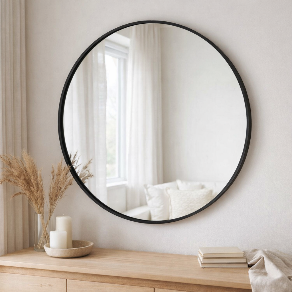 J -line Spiegel Round - Metal - Black - Grand - Ø 80 cm en situation