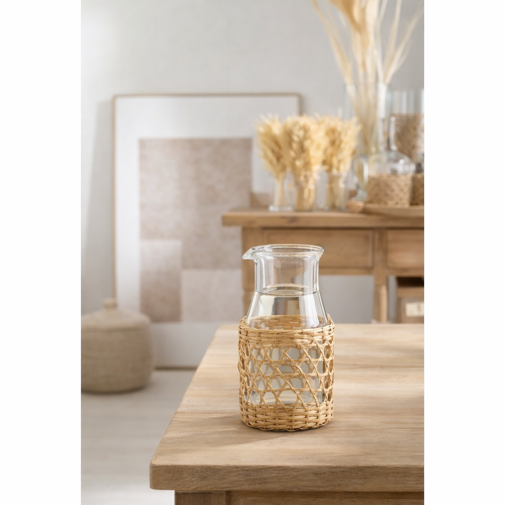 J-Line Breiwerk Oor karaf - verre/riet - transparent - S en situation