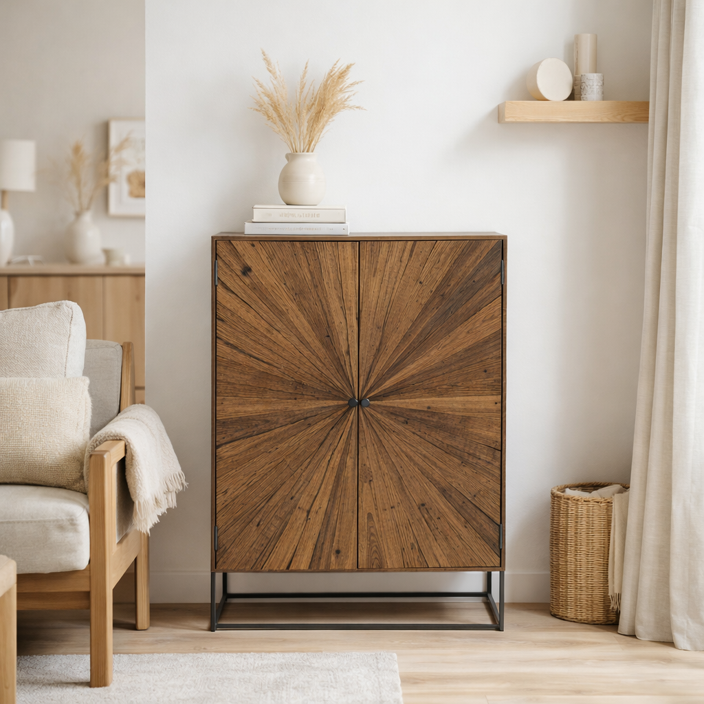 J-Line Armoire Shanil 2 Portes Bois/Fer Naturel/Gris en situation