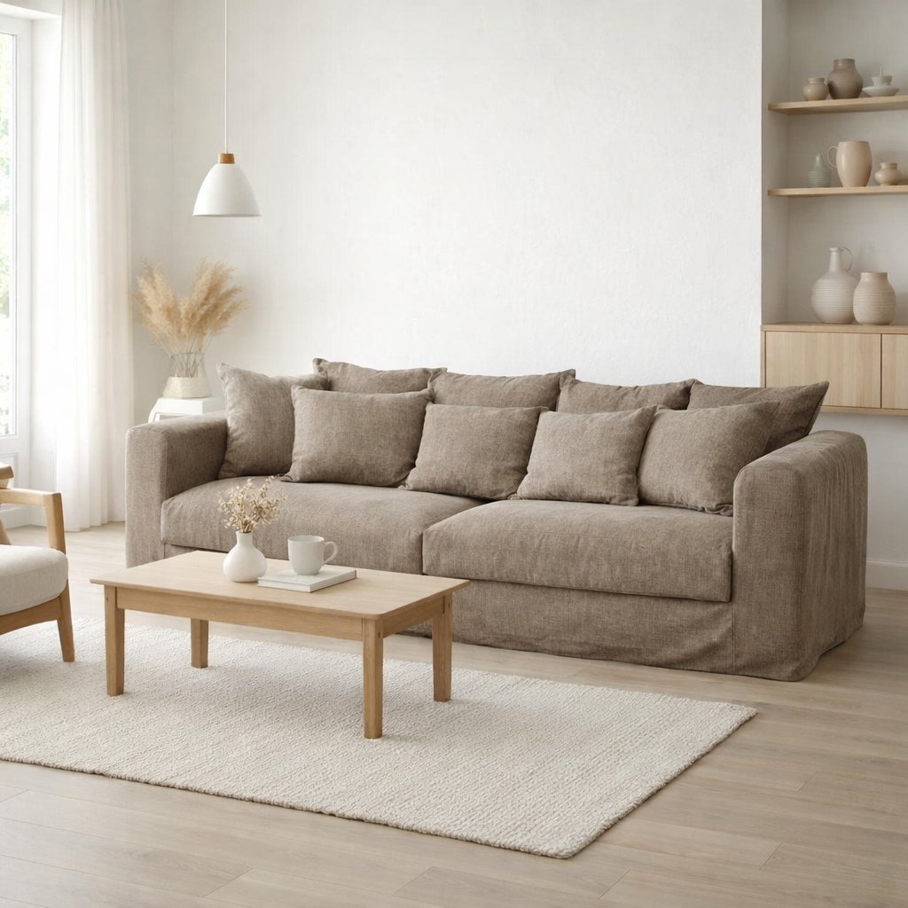 J-Line Housse Pour Siège + 9 Coussins Monaco Linen Xl Desert Taupe en situation