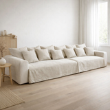 J-Line Housse de Canapé + 9 Coussins Deep Monaco Lin XXL Naturel en situation