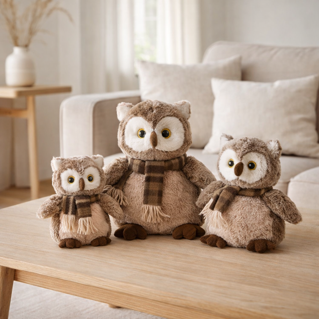 J -line Hug Uil + Scarf - peluche - brun / beige - grand en situation