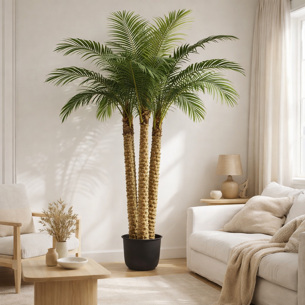 J-Line Palmier 3 Parties Real Touch En Pot Plastique Vert en situation