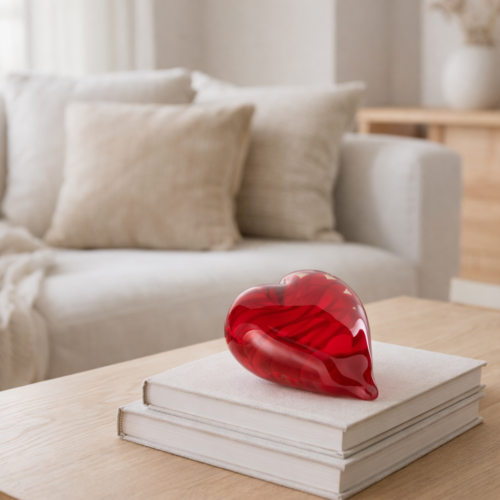 J -line Presse Paper Heart Lie - Verre - Rouge en situation