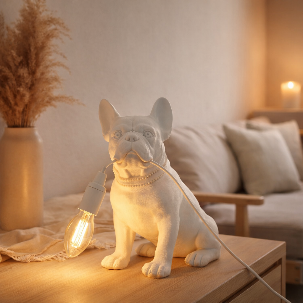 J-Line Tafellamp Bulldog - Polyresin - Wit en situation