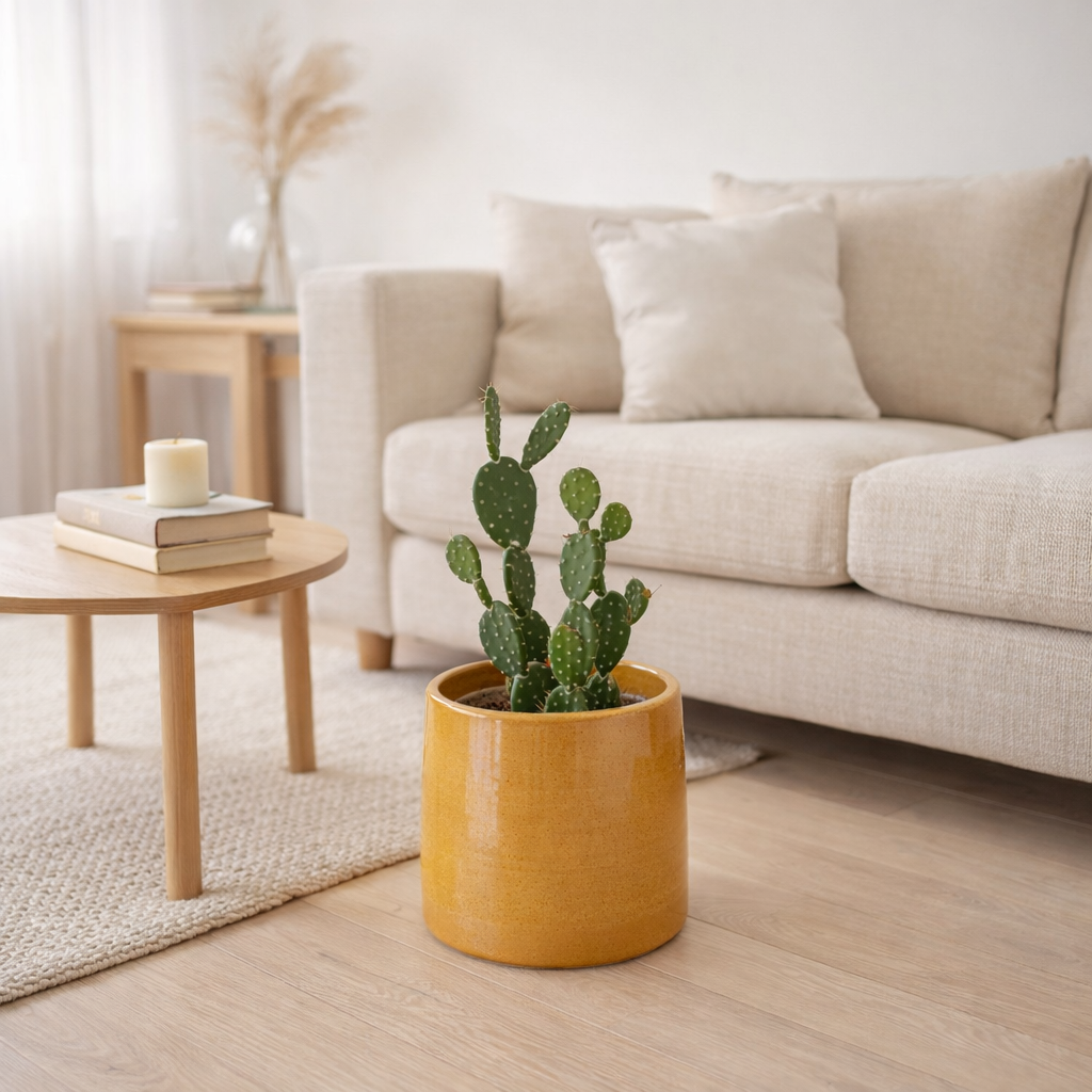 J -line Flowerpot Round - Ceramics - Oker - Medium - Ø 23 cm en situation