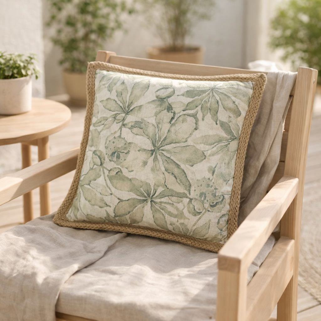 J-Line coussin Garden - polyester - beige/vert en situation