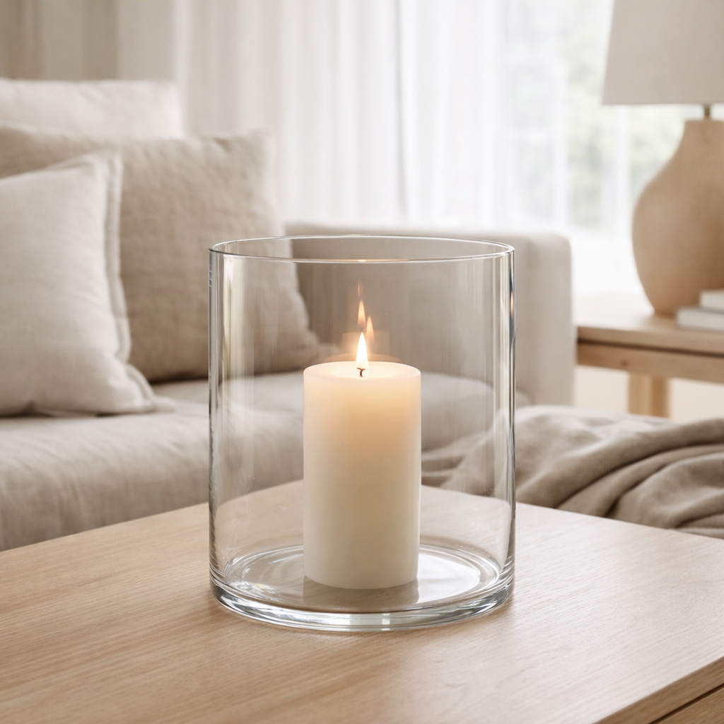 J -line Windlight Round - Candlerse - Verre - Transparent - Large en situation
